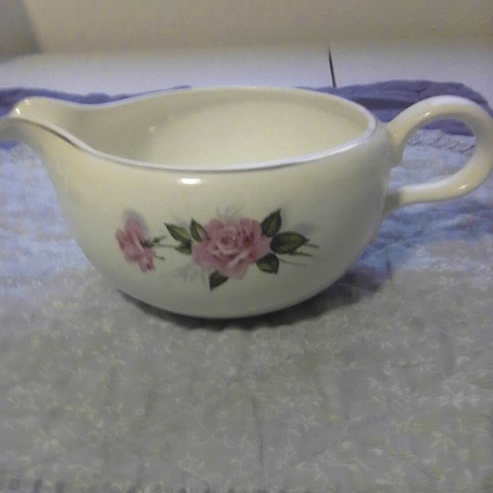 Vintage Taylor Smith Summer Rose gold trim gravy bowl boat